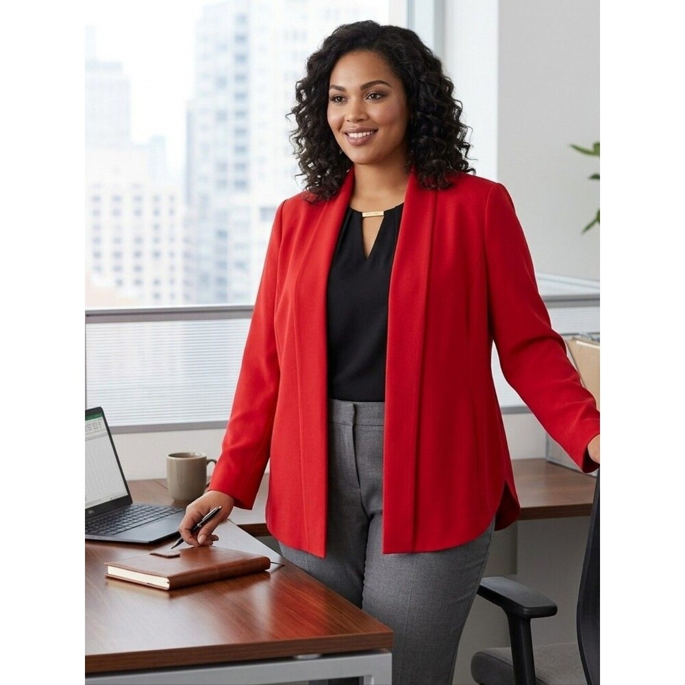 Calvin Klein Vibrant Red Open-Front Draped Blazer classic holiday office size 2x